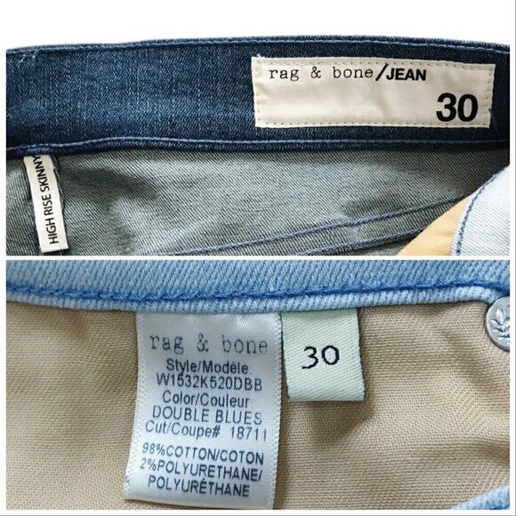 NWT Rag & Bone‎ High Waist Skinny Jeans size 30, Double blues - Picture 5 of 13